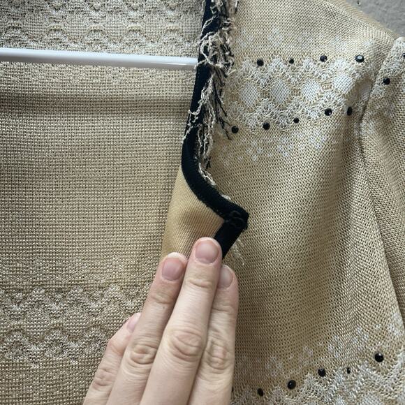 Ming Wang SZ M Beige Open Front Cardigan Jacket Blazer Knit Professional Classy - Picture 2 of 6